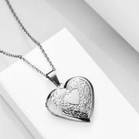 Širdies formos raštas Atidaromas nuotraukų rėmelis Atminimo pakabukas Karoliai 50cm (Necklace Size） white