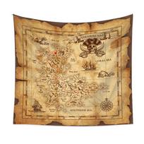 VIKAMA Vintage Pirate Map Tapestry Nautical Skull Wall Art Suitable for Bedroom or Living Room Wall Decor 125x150cm (50x60in)