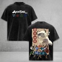Avatar The Last Airbender Anime Retro T Shirt Vintage Washed T-shirt Men Women Clothing Casual Oversized Cotton Tees Clothes M black