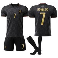2026 Portugalijos išvykos 7 Ronaldo futbolo marškinėlių komplektas Juodas CR7 futbolo aprangos rinkinys Gerbėjų leidimas XL
