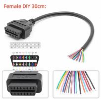 30 cm OBD2 Diagnostic Cable with 16-pin Male Connector and 16-pin Female Extension Cable for Car Scanner, OBD 2 Adapter 30CM Female Opening gray