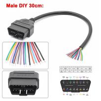 30 cm OBD2 Diagnostic Cable with 16-pin Male Connector and 16-pin Female Extension Cable for Car Scanner, OBD 2 Adapter 30CM Male Opening