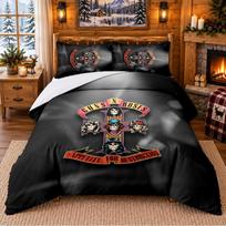 Printed 3Pcs Bedding Set Guns N’ Roses Pattern Bed Sheet Pillowcase For Bedroom Decor 135cmx200cm