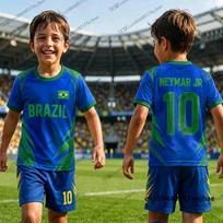Vaikų sportinis kostiumas Futbolo marškinėliai Neymar #10 spaudinys Marškinėliai+Šortai Rinkiniai Brazilijos Fano Kostiumas Sportiniai Vaikams/Suaugusiems 2 dalių apranga 140