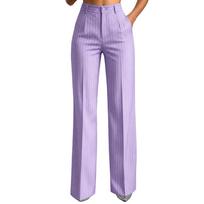 Women's High Waisted Vertical Stripe Wide Leg Dress Pants for Summer Business Casual Wear XS gray
