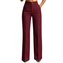 Women's High Waisted Vertical Stripe Wide Leg Dress Pants for Summer Business Casual Wear S black
