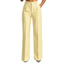 Women's High Waisted Vertical Stripe Wide Leg Dress Pants for Summer Business Casual Wear M beige