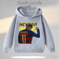 Neymar vaikiškas džemperis su gobtuvu, berniukų sportiniai marškinėliai, laisvalaikio viršutinė dalis, futbolo žvaigždės animacinis piešinys, rudens/žiemos ilgomis rankovėmis marškinėliai 120 gray