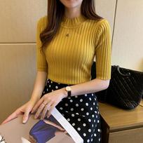 Blusas Mujer Blouses Top FemmeTops Women Blusas Mujer De Moda Verano Short Sleeve Knit Blouse Women Knitted Pullovers One Size geltona