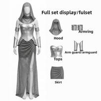 Viduramžiška fantastinė grandininio šarvo suknelė Cosplay ir Helovino kostiumams M gray
