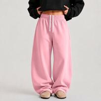 Women's Wide Leg Pants with Elastic Waist and Pockets, Loose Fit Casual Trousers for Everyday Wear XL rožinė