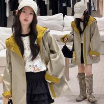 Fashionable Girls' Hooded Windbreaker Jacket Mid-Length Casual Korean Style Children's Jacket 150cm white