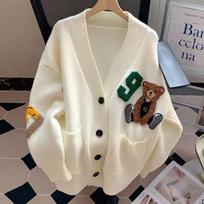 Navava Women Casual Teddy Bear Long Sleeve Knit Cardigan Nk2539 Ivory/FREE(5566) white