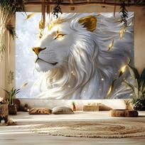 Majestic White Lion King Tapestry Golden Glow Spiritual Animal Wall Hanging Art Decor for Home Room Office Gift 100X70CM gray