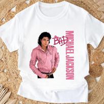 Kids' Cotton T-Shirts 2026 Michael Jackson  Bad  Cartoon Print Short Sleeve T-Shirt - Stylish Casual Crew Neck T-Shirt for Boys and Girls L pink