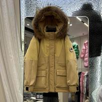 Womens Mid-Length Puffer Coat With Real Raccoon Fur Trim Hooded Oversized Warm Winter Jacket Large brown