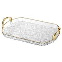 Transparent Clear Luxury Tray Gold Rim Double Handles Decorative Tray Large Capacity Rectangular Storage Tray Party Gathering white