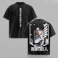 Anime Attack On Titan Levi Graphic T Shirt Men Women Clothing Casual Cotton Tshirt Vintage Washed T-shirt Harajuku Unisex Tops 3XL black