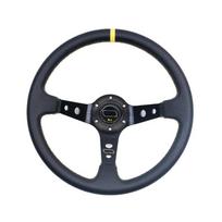 Universal 14 inch 350mm Suede/PVC/PU Car Aluminum Racing Steering wheels Deep Corn Drifting Sport Auto Steering Wheel With Logo Leather-Black-Yellow