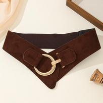 Spicy Girl Suede Belt PU Leather Elastic Cummerbunds Retro Wide Waistband  Dress Style A Suede Coffee white