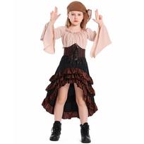Girls Pirate Costume Vintage Ruffle Dress Halloween Stage Cosplay Party Performance Outfit XL