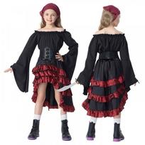 Girls Pirate Costume Vintage Ruffle Dress Halloween Stage Cosplay Party Performance Outfit XL black