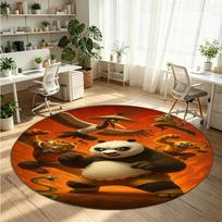 Kung Fu Panda Printed Round Crystal Velvet Rug Soft Non Slip Floor Carpet For Bedroom Holiday Gift 120cmx120cm beige