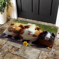1pc Three Guinea Pigs on a Dandelion Meadow, Cute Fluffy Pet Flannel Doormat, Thick Pile Material, 1.02 cm Pile Height, Entryway Mat, Pastoral Natural 43X120CM