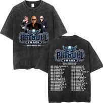 Vintage Washed Pitbull I'm Back Tour 2026 T-shirt Rapper Mr. Worldwide Graphic T Shirts Men Women Fashion Trend Hip Hop T-shirts13 XL black