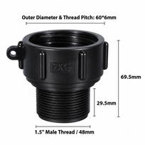 S60 Thread IBC Tank Adapter Black Barrel Connector New Tank Coupling  For IBC Water Tank S60 To 1.5"
