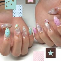 24PCS Sweet Glossy Nude Almond Press on Nails Y2k Brown Polka Dots Star False Nails Macaron Blue Pink Cat Eye Cute Nail Tips Art beige