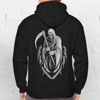 Men's Grim Reaper with Scythe Graphic Hoodie - Cotton Blend Black Long Sleeve Pullover Regular Fit | Soft & Breathable Fabric 3XL gray