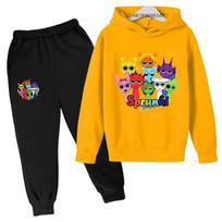 Children Hoodie 3-12 Years Coat Incredibox Sprunki  Print Boy Girls Toddler Pullover Sweatshirt+Pants Sports Casual Black Set 120 geltona