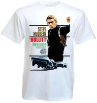 Steve McQueen Bullitt Movie Poster T-Shirt XL balta
