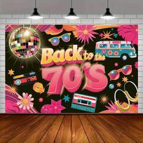 Back To The 70s Disco Ball Cassette Tape Sunglasses VW Bus Party Backdrop Tapestry Retro Music Wall Decor Birthday Celebration 100X70CM white