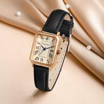 Lucky Fox Women Quartz Watch Square Alloy Case Soft Strap Roman Dial Vintage Minimalist Daily Dress Wristwatch Jewelry Gift black
