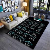 F1 Racing Area Rug, Formula 1 2026 Schedule Circuits Neon Track Map Print, Motorsport Fan Garage Decor, Non-Slip Mat 40x60cm( 15x23in ) gray