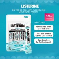 LISTERINE ON-THE-GO COOL MINT BE ALKOHOLIO BURNOS SKALAVIMO PAKELIAI 10ml 5vnt/15vnt, Švelni formulė be alkoholio, Kovojanti su apnašomis ir blogu burnos kvapu 15pcs