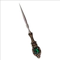 Vintage Sewing Awl Tool with Needle, Antique Handle with Green Jeweled for Leather and Fabric Crafting One Size bronza