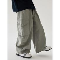Solid Color Loose Straight Casual Cargo Long Pants For Big Boys 150cm pilka