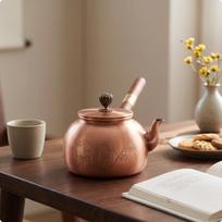 Copper Teapot Polished Teapot with Wooden Handle Copper Tea Kettle Stovetop