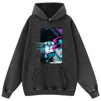 Retro sendintas grynos medvilnės JOJO keisti nuotykiai Anime gobtuvas vyrams ir moterims Extra Small black