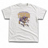 Vintage LSU Tigers Graphic T-Shirt | Louisiana State University Tee | Purple & Gold College Football Shirt | Retro Unisex Vintage Tee S white