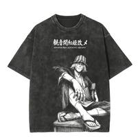 Anime BLEACH Urahara Kisuke Cartoon Printed Washed Tshirt Tee Men Vintage Casual Cotton T Shirt Harajuku Male Washed TShirt S black