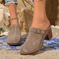 Women's Chunky Heel Closed‑Toe Slide Sandals European American Summer Outdoor Wedge Platform Fashion Slip‑On Slippers 43 pilka