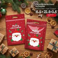 50Pcs Resealable Christmas Resealable Bags Christmas Plastic Sealing Bags With Handles For Xmas Holiday Party Candy A7