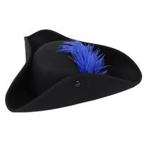 Feather Accent Pirate Costume Hat, Black Tricorn Dress Hat for Role Play, Halloween Party Use, Fun and Stage Shows
