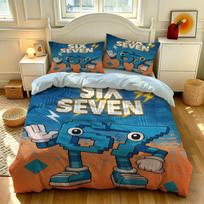 3PCS Duvet Cover Set SIX SEVEN 67 Blue Robot Print Bedding Set for Kids Boys Soft Microfiber Quilt Cover with Pillowcases 229x229