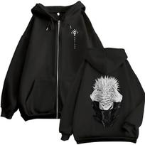 Japan Anime Jujutsu Kaisen Gojo Satoru Zipper Hoodies Men Women Gothic Manga Zip Up Sweatshirt Men Women Loose Fleece Warm Coats M juoda