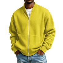 Men's Casual Zip Up Knit Cardigan Long Sleeve Color Jacket for Everyday Wear L geltona